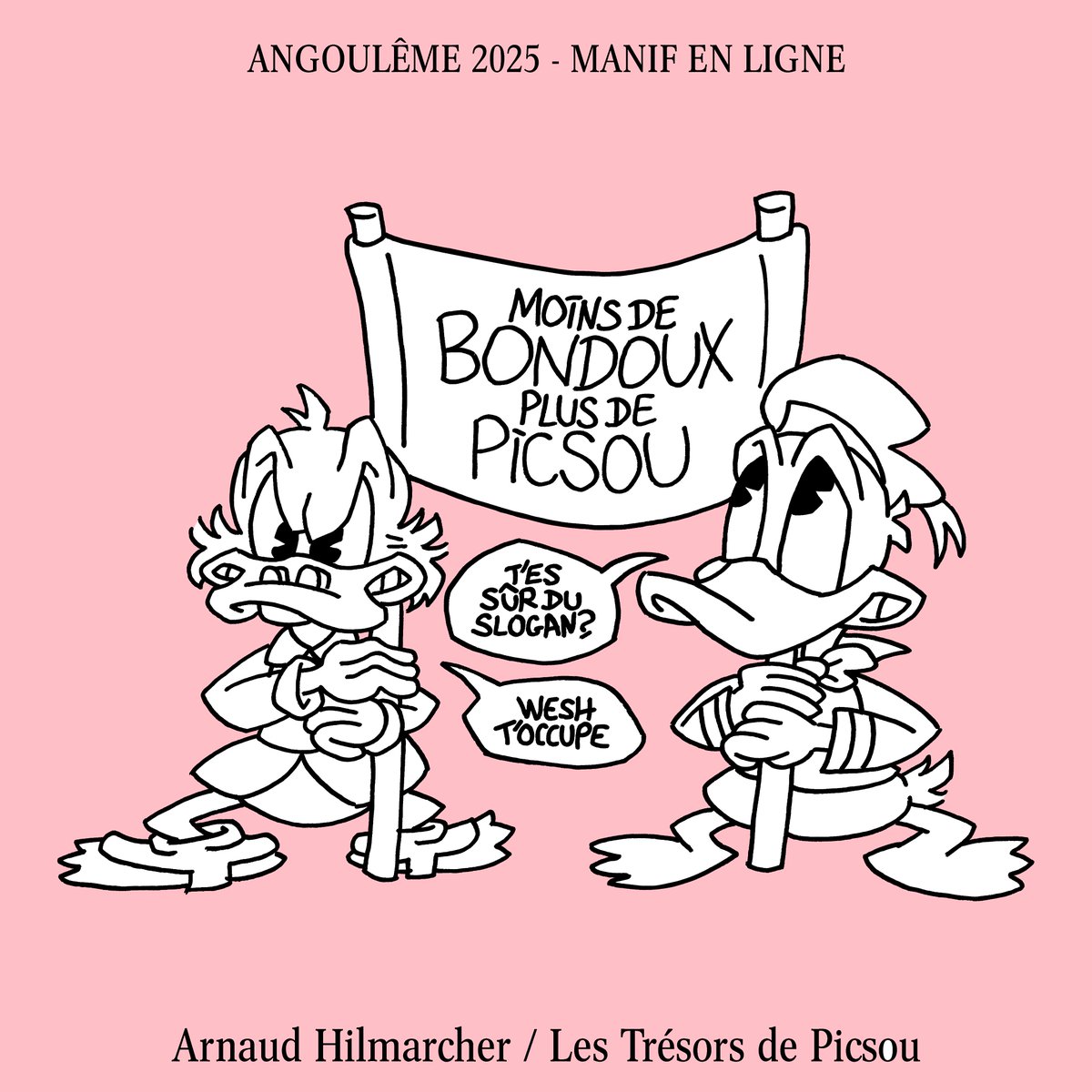 Manif en ligne. Rejoignez le mouvement !
—
Dessin : Arnaud Hilmarcher
—
Plus d'info ici : tinyurl.com/48fbwbu3
—
Kit de manif en ligne : tinyurl.com/e4pzj7ua
—
#BondouxGate #FIBD