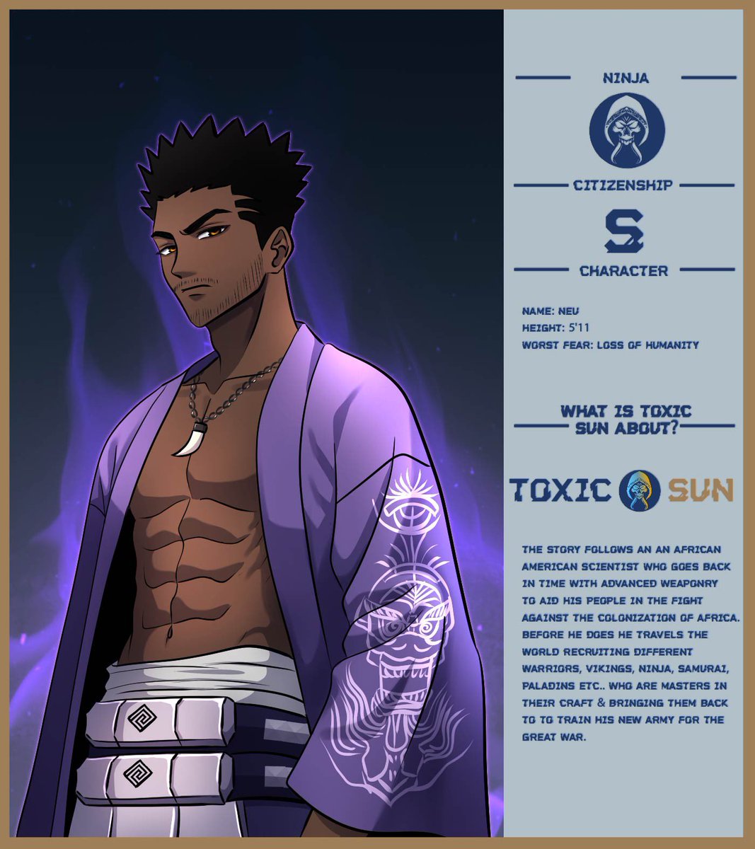 TheeDreadGod's tweet photo. Late post but we are doing character cards all day 😈 I’m knocking out a few more groups but DMs are Open for anyone who wants to hop on the list for one 🔥

-The story follows an An African American scientist who goes back in time with advanced weaponry to aid his people in the fight against the colonization of Africa. Before he does he travels the world recruiting different warriors, Vikings, Ninja, Samurai, Paladins etc.. who are masters in their craft & bringing them back to train his new army for the Great War.