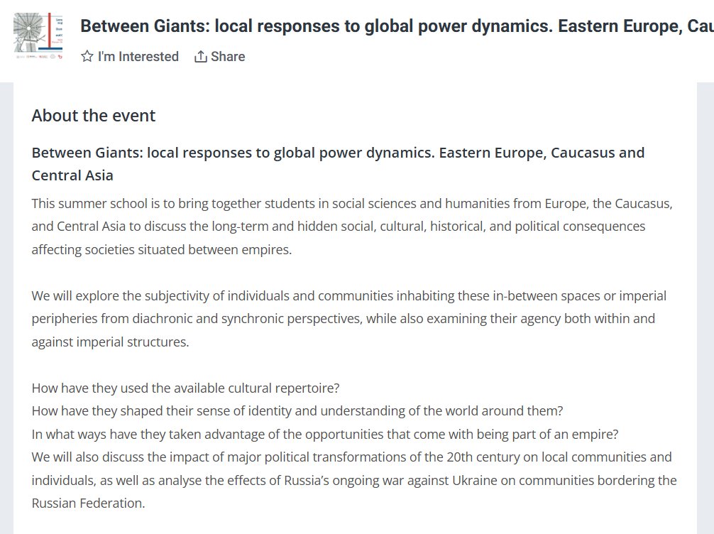 Between Giants: local responses to global power dynamics. Eastern Europe, Caucasus and Central Asia. Apply for summer school by March 1, 2025 allevents.in/warsaw/between…