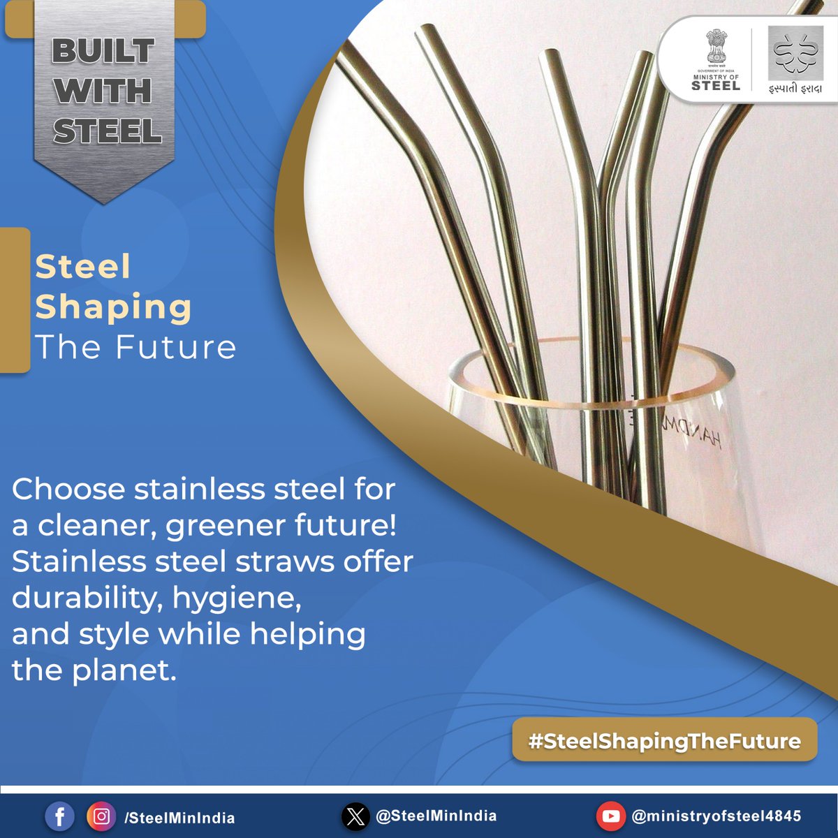 SteelMinIndia's tweet photo. With its non-porous, corrosion-resistant properties, #SteelStraws offers a #sustainable and stylish alternative to single-use plastics. Enjoy durability, easy cleaning, and sophistication that lasts!🌱🥤

#BuiltWithSteel #SteelShapingTheFuture #SustainableLiving #EcoFriendly https://t.co/BVHjVBLsnY