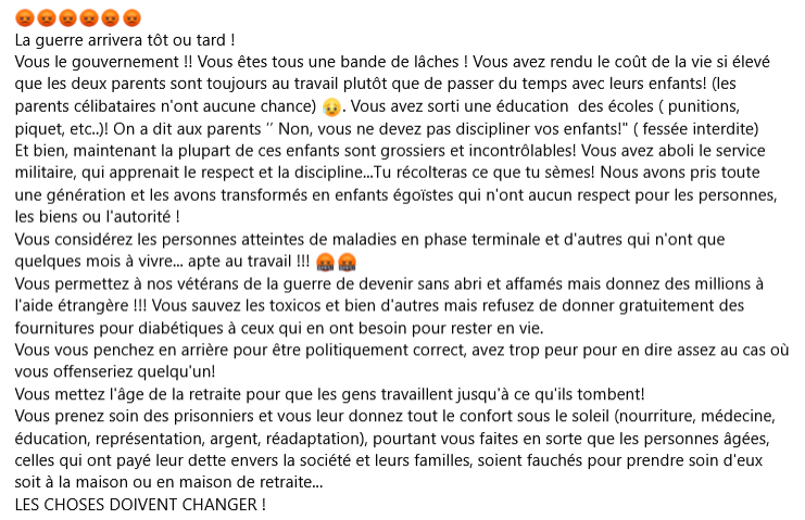 Prise de température ce matin sur FB, un réseau pourtant relativement calme habituellement