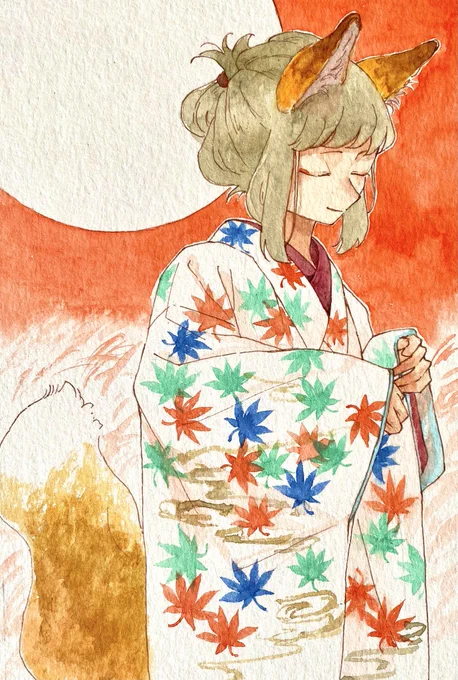 フレームレス作品その2 しだれ桜と青もみじ こういう女学生狐さん見たい… #四季着彩