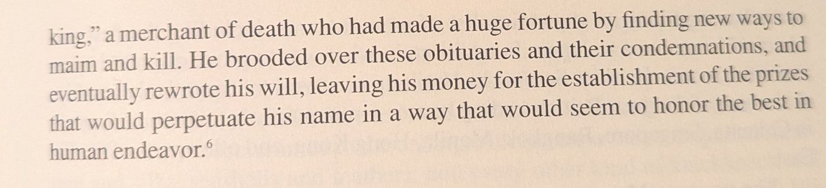 Guys, this story gets weirder and weirder.
1. Robert Nobel dies
2. Euro newspapers mistakenly think Alfred died and printed mean obituaries
3. Alfred reads his own obituary, has change of heart, donates money to science?????