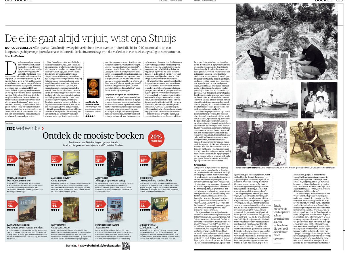 Geweldige recensie van mijn boek De Vermiste Vader in <a href="/nrc/">NRC</a> . Een openhartig boek waar het leven van mijn opa wordt ontrafeld en geheimen worden blootgelegd. Kern ; moord, klassenjustitie en politieke schandalen, nu en toen. Een echte aanrader om te lezen.