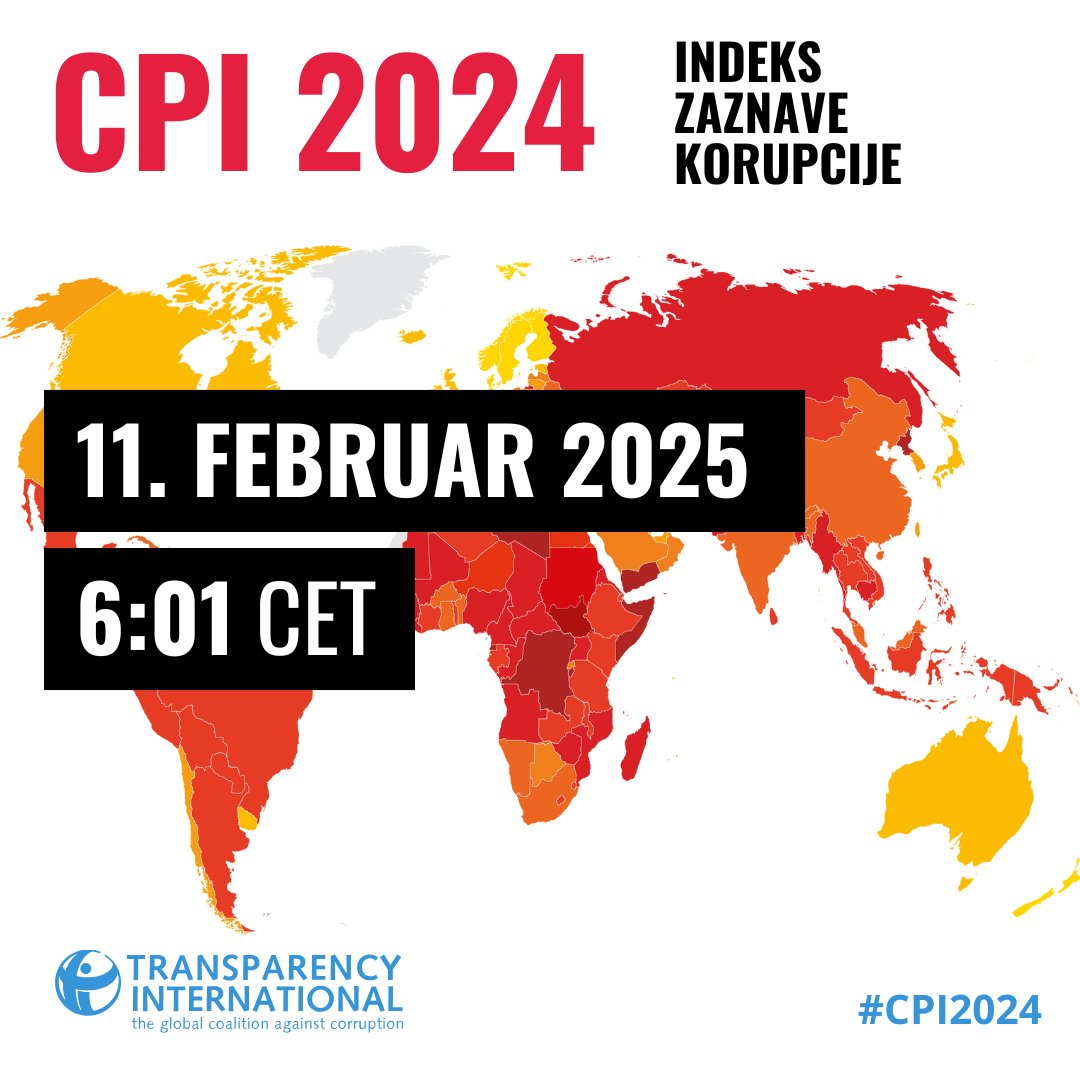 🔎 V letih 2022 in 2023 je Slovenija na Indeksu zaznave korupcije dosegla 56 točk od 100, kar je bila v najslabša uvrstitev doslej. Ali se bo rezultat za leto 2024 izboljšal?
📌 Izvedeli boste 11. februarja! 🔜
#CPI2024