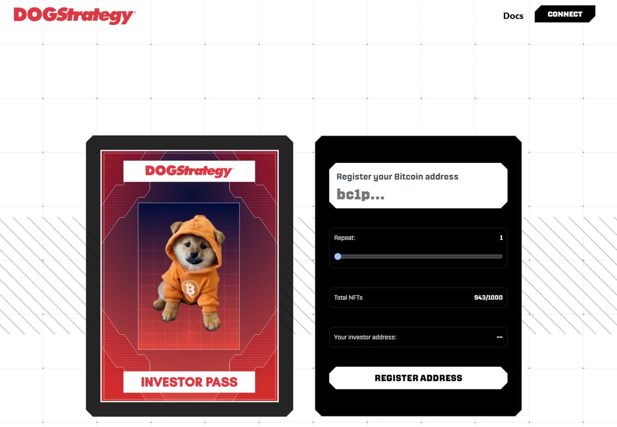 Only 5% left till mint is sold out 🚨

Mint your INVESTOR PASS now and become a $DOG treasury share holder 🫡(  8,368,958 $DOG )

dogstrategy.io