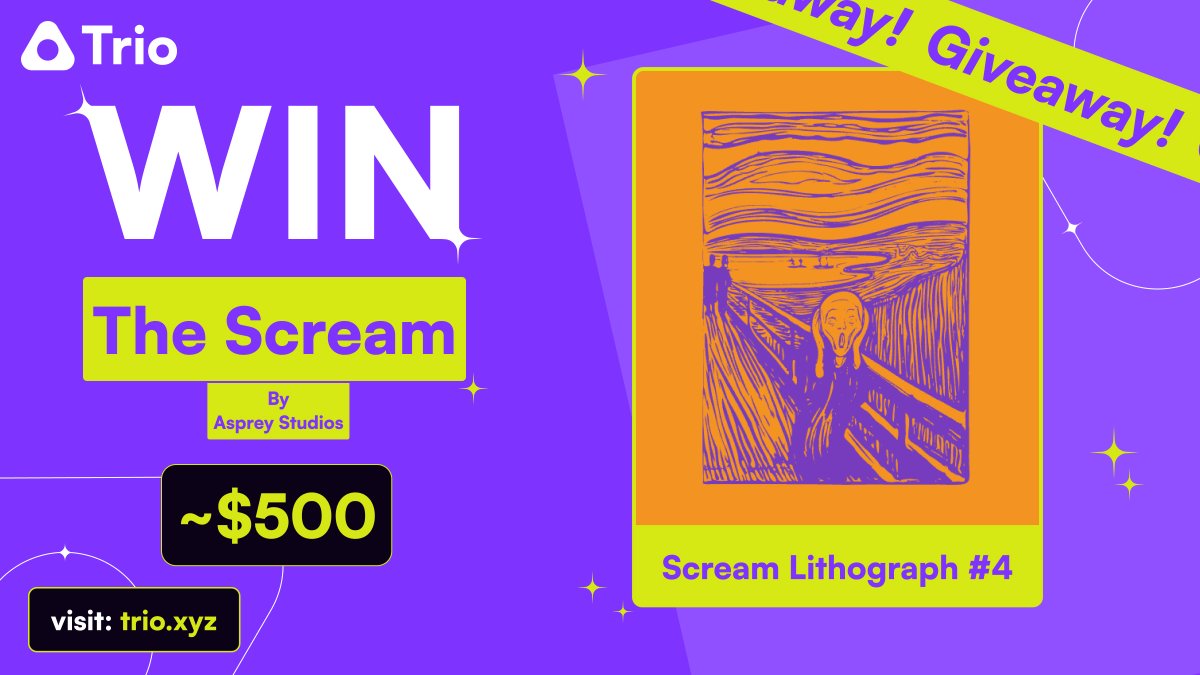 Time to SCREAM.  😱😱😱 

This is your last chance to participate in the lottery by <a href="/trio_xyz/">Trio</a> <a href="/AspreyStudio/">Asprey Studio</a> 🎉

Winner drawn in T-1 hour.  Don't say I didn't tell you 😱

Never fade $TRIO. You have been warned! 🚨