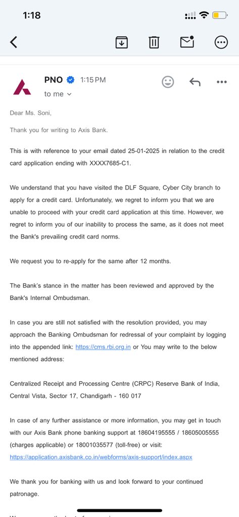 PrernaSoni92's tweet photo. @AxisBank - such pathetic experience. Despite an excellent credit score, this is what one needs to go through at Axis Bank. They made me apply for a health insurance policy saying my credit card fees will be evaded. Such cheats ! https://t.co/hNSjMYzdYB