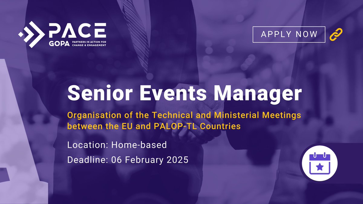 🚀#FlashHiring! 

We're looking for a Senior Events Manager to lead the Organisation of the EU-PALOP-TL Technical &amp; Ministerial Meetings! 🌍💼

📍 Home-based | ⏳ 23-month contract | 🇵🇹🇬🇧 Required

🔗 Apply now: lnkd.in/ddYuG_FV

#Hiring #ProjectManager #EU #Jobs