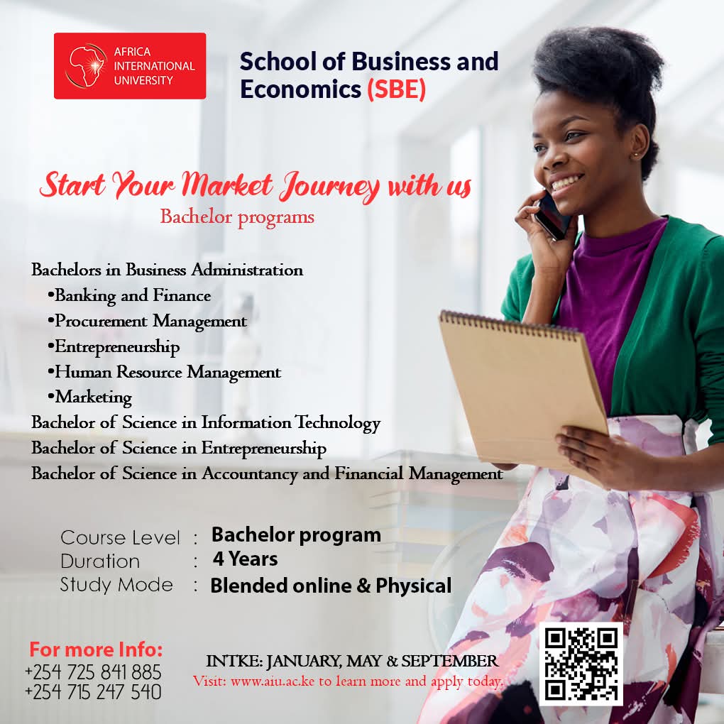 Looking to thrive in your business career? Join our SBE at <a href="/AIU_uni/">Africa International University</a> 

Learn the real-world skills you need to succeed in today’s business world. Whether it's starting your career or leveling up, we’ve got you covered.

Start building your future with us!
sbe.aiu.ac.ke