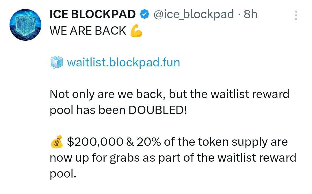 ArafatFerdous3's tweet photo. ▪️Ice Blockpad Airdrop. 
💰 Reward - $200k Worth Of Token. 

🔗 Join Link - https://t.co/Bp2vbDpHWl

➡️Submit Details &amp; Login.
➡️Submit Ton Address.
➡️Complete Social Tasks.
✅Done. https://t.co/Bwxoj4Mi0C