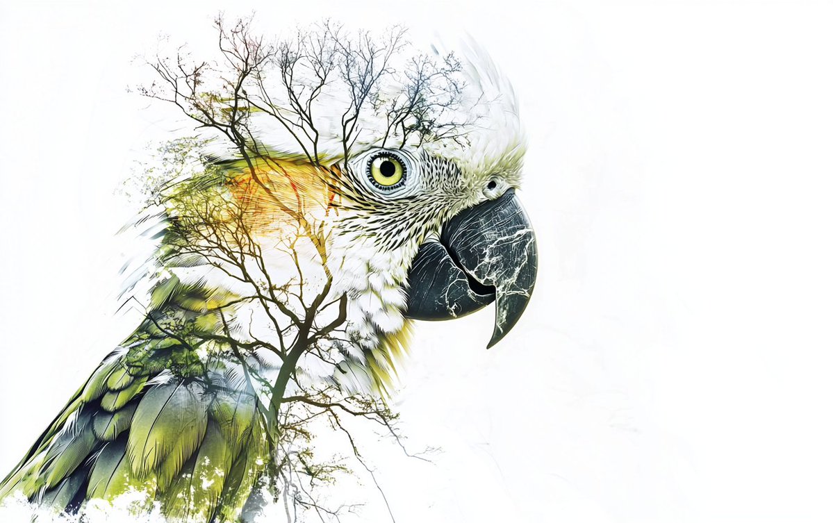AI double exposure art of a parrot and a tree 🎨📷 #AIArt #birds #BirdArt #DigitalArt #parrot #art