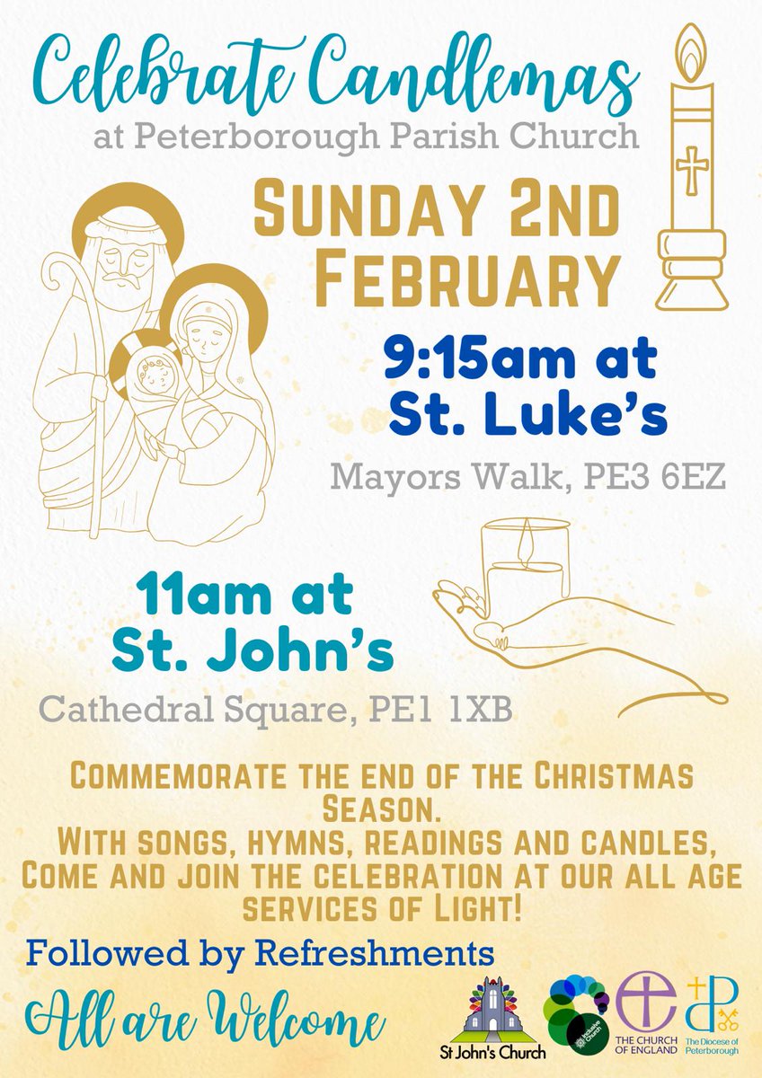 Special services for the Feast of Candlemas this Sunday at St Luke's and St John's. The Christmas season comes to an end and we celebrate Jesus the Light of the World with lots of candles 🕯 ✨ 😇😄 all welcome 🙏