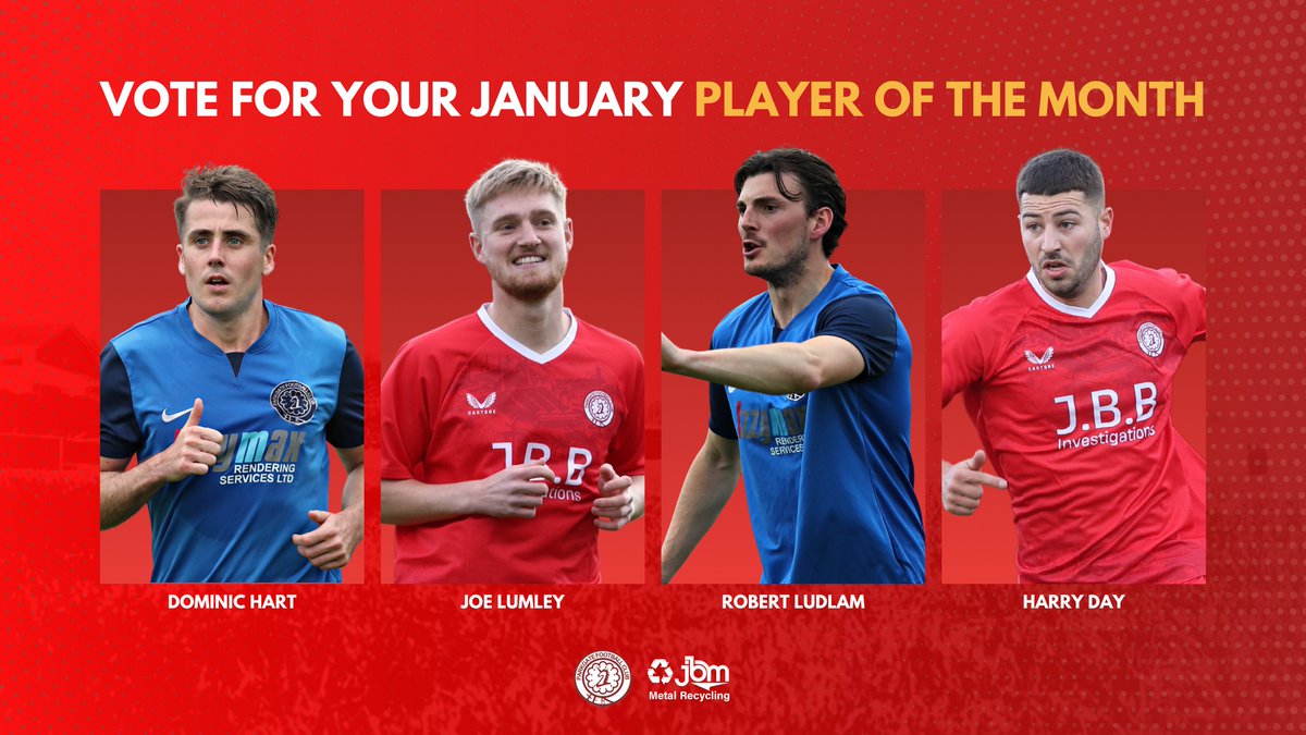 🏆 Vote for your JBM Metal Recycling January Player of the Month.

Dom ✋🏻
Lumers 🌟
Luds 💪🏻
Hazza 💨

Poll on tweet below ⬇️
