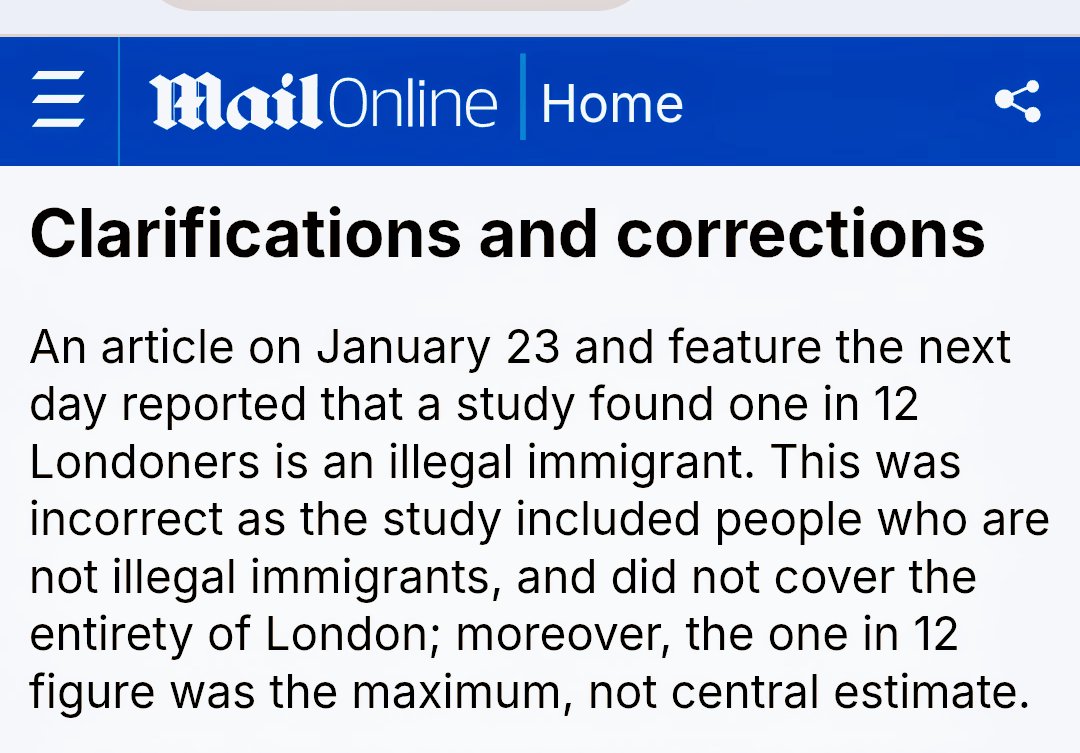Following my complaint, the Daily Mail has corrected the inaccurate, fearmongering story claiming that "1 in 12 Londoners is an illegal".

They have deleted the online article, amended any follow-up features, and published a correction online and in today's print edition.