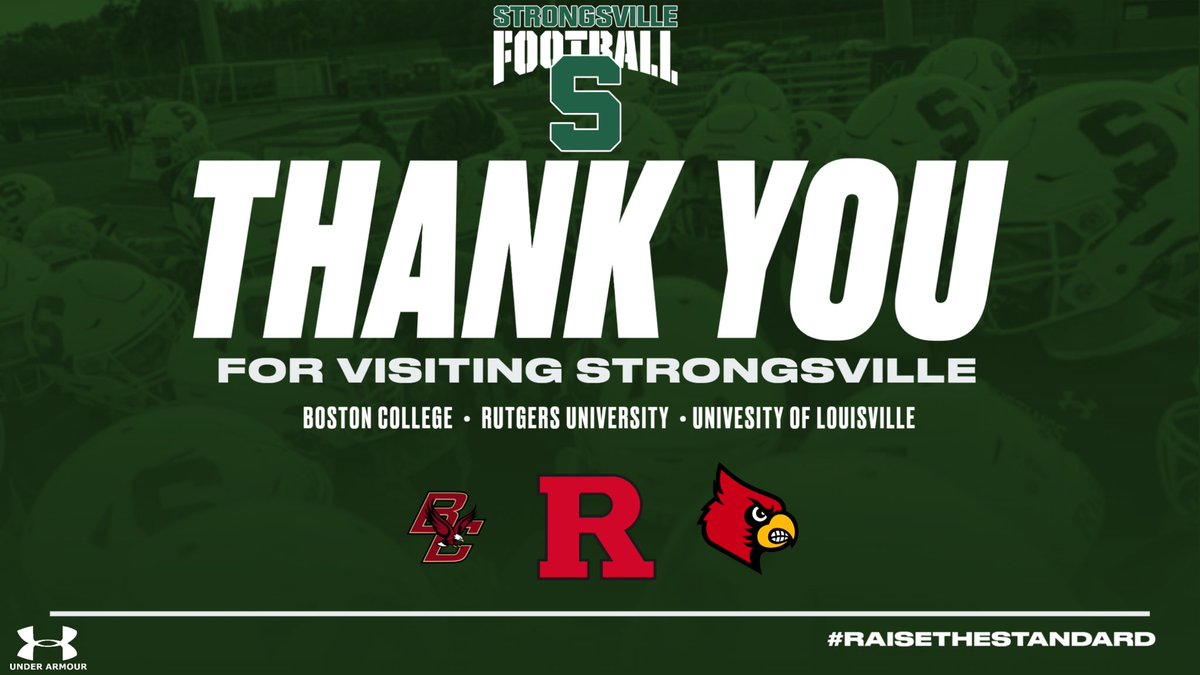 StrongsvilleFootball (@strongsville_fb) on Twitter photo As January ends, we want to thank some more programs for coming by. It’s been an honor to have you in!
<a href="/BCFootball/">Boston College Football</a> <a href="/LouisvilleFB/">Louisville Football</a> <a href="/RFootball/">Rutgers Football 🪓</a> <a href="/jason_trusnik/">Jason Trusnik (official acct.)</a> As January ends, we want to thank some more programs for coming by. It’s been an honor to have you in!
<a href="/BCFootball/">Boston College Football</a> <a href="/LouisvilleFB/">Louisville Football</a> <a href="/RFootball/">Rutgers Football 🪓</a> <a href="/jason_trusnik/">Jason Trusnik (official acct.)</a>