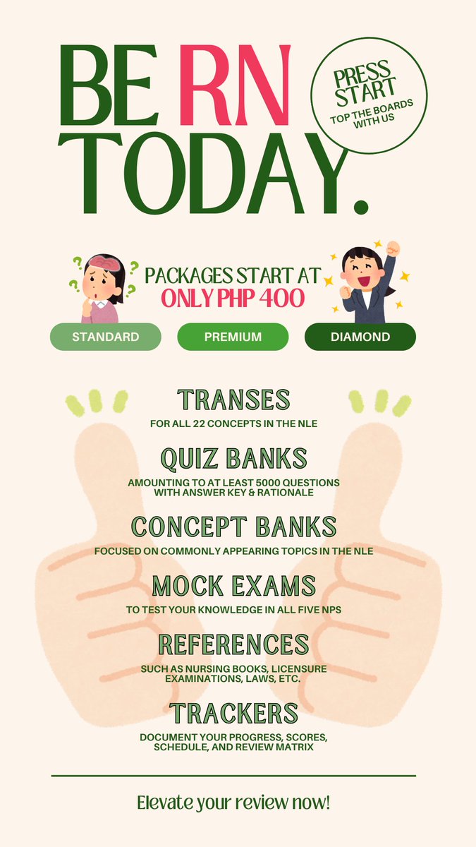 wts lfb ph 

 📎 pnle notes, quiz banks, mock exams, etc.
- recent review materials
- formatted properly
- with trackers and schedule matrix
- digital copies only

📎 starts at php 400 for standard package! 

dm for more info!

#nursing #nursingschool #pnle #nursingph