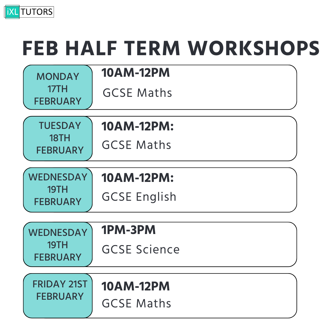 Join our expert-led revision workshops from 17th-21st Feb for Maths, English, and Science. Limited spots available! Secure your place now. 📈✏️ 
Book here: ixltutors.com/product/februa…

#GCSERevision #HalfTermWorkshops #IXLTutors