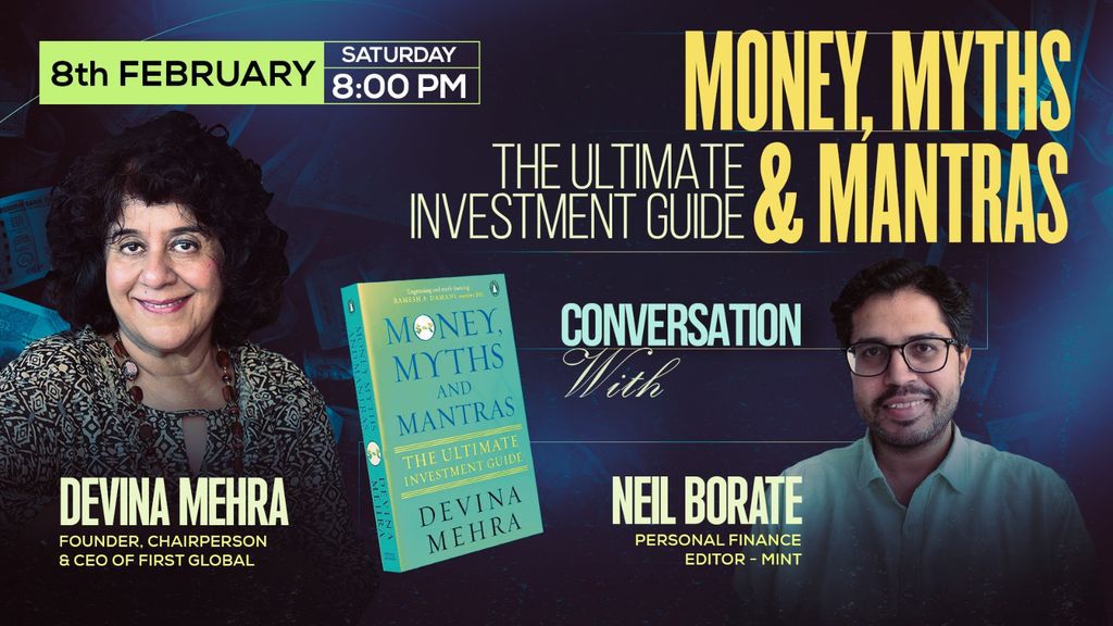 Devina Mehra (@devinamehra) on Twitter photo All those asking for a signed copy of my book, 'Money Myths and Mantras: The Ultimate Investment Guide' or to meet in person, here's your chance!
Will be discussing my book with Neil Borate <a href="/ActusDei/">Neil Borate</a>
Mark your calendars
February 8 at 8:00 p.m.
At
The Quorum Mumbai -ย 8th All those asking for a signed copy of my book, 'Money Myths and Mantras: The Ultimate Investment Guide' or to meet in person, here's your chance!
Will be discussing my book with Neil Borate <a href="/ActusDei/">Neil Borate</a>
Mark your calendars
February 8 at 8:00 p.m.
At
The Quorum Mumbai -ย 8th
