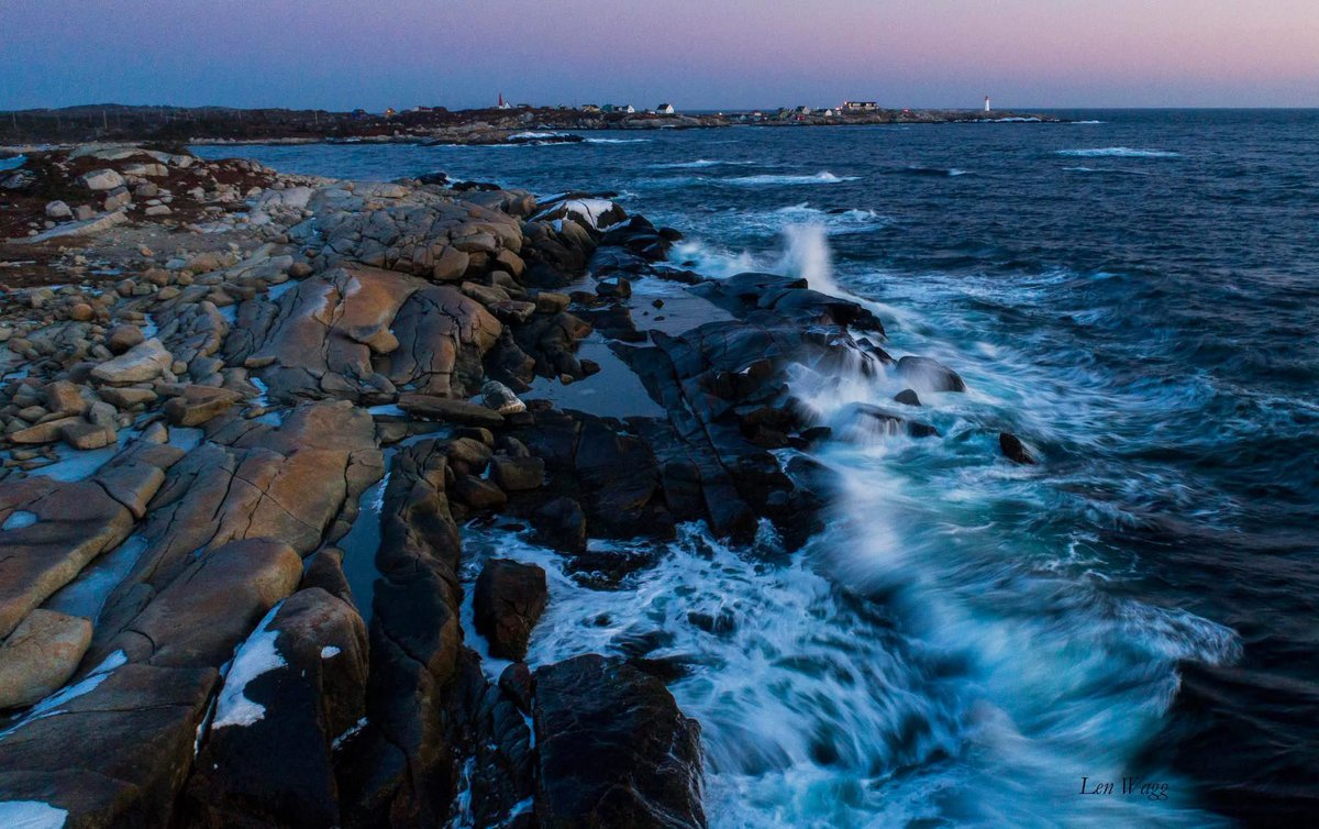 Coastal motion, Nova Scotia.  #sunset #lighthouse #peggyscove #novascotia #winter #waves #longexposure