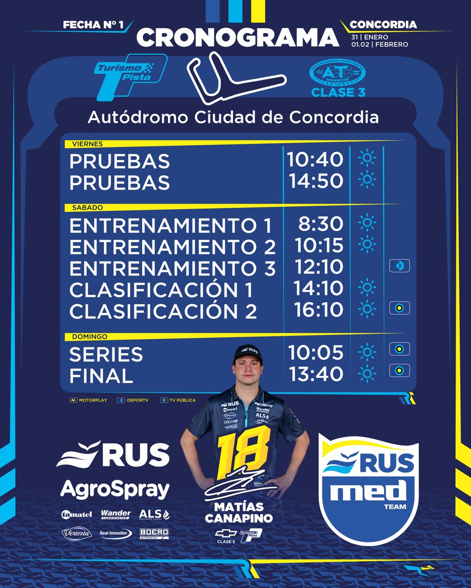 Rus Med Team (@rusmedteam) on Twitter photo โฑ๏ธ CRONOGRAMA
<a href="/TurismoPista/">Turismo Pista</a>
โ๏ธ <a href="/matiascanapino/">Matias Canapino</a>
๐ท <a href="/consultoramed/">Consultora Med</a>
<a href="/mauromedina74/">Mauro Medina</a>
@cruzzettiracing
<a href="/carlos_serpero/">Carlos Serpero</a>
๐ #MasQueUnEquipo
<a href="/ruseguros/">ruseguros</a>
<a href="/RUSDeportes/">RUS Deportes</a>
<a href="/AgroSprayAR/">AgroSpray</a>
<a href="/WanderLub/">Wander Lubricantes</a>
<a href="/Exintrader/">Exintrader SA</a>
<a href="/AgriLiquid/">Agri Liquid Solutions Argentina</a>
#Verizzia
#SealInnovation
#Boero โฑ๏ธ CRONOGRAMA
<a href="/TurismoPista/">Turismo Pista</a>
โ๏ธ <a href="/matiascanapino/">Matias Canapino</a>
๐ท <a href="/consultoramed/">Consultora Med</a>
<a href="/mauromedina74/">Mauro Medina</a>
@cruzzettiracing
<a href="/carlos_serpero/">Carlos Serpero</a>
๐ #MasQueUnEquipo
<a href="/ruseguros/">ruseguros</a>
<a href="/RUSDeportes/">RUS Deportes</a>
<a href="/AgroSprayAR/">AgroSpray</a>
<a href="/WanderLub/">Wander Lubricantes</a>
<a href="/Exintrader/">Exintrader SA</a>
<a href="/AgriLiquid/">Agri Liquid Solutions Argentina</a>
#Verizzia
#SealInnovation
#Boero