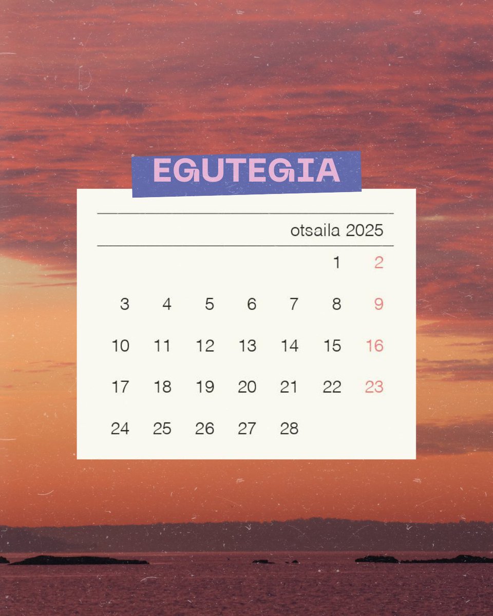 𝗢𝗧𝗦𝗔𝗜𝗟𝗘𝗞𝗢 𝗣𝗥𝗢𝗚𝗥𝗔𝗠𝗔𝗭𝗜𝗢𝗔 ✨
Astelehenetik zapatura egunak alaitzen eta epeltzen.

📌 Ez ahaztu argitalpena gordetzea ekintzak eta datak ez ahazteko.
🏡 Info gehiago: faktoria.eus edo gure whatsapp kanalean labur.eus/FaktoriaKanala