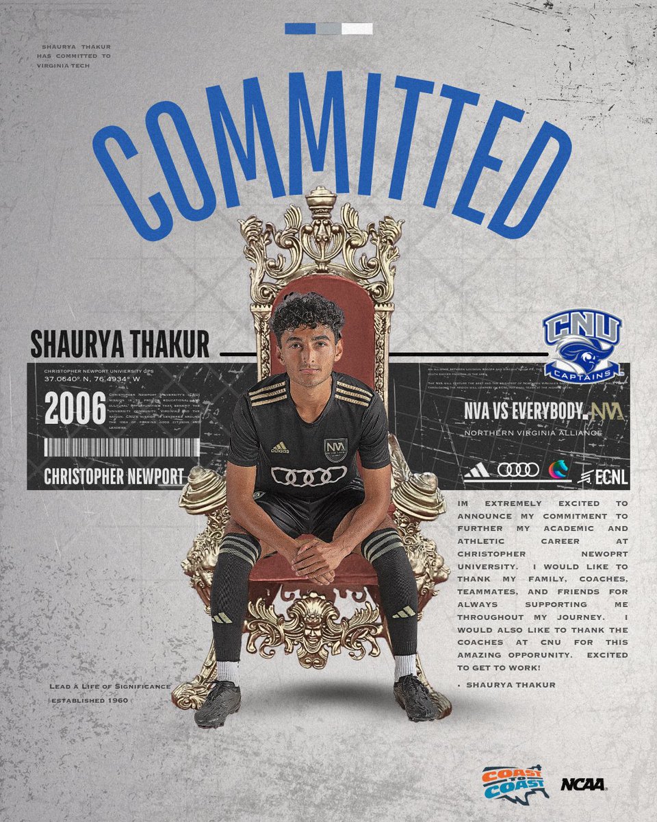 🔥 Shaurya Thakur is headed to Christopher Newport University! 🔥

After years of dedication, perseverance, and relentless grind, Shaurya Thakur has committed to the next level! His journey is a testament to his work ethic, passion, and unwavering determination. 🚀⚽️