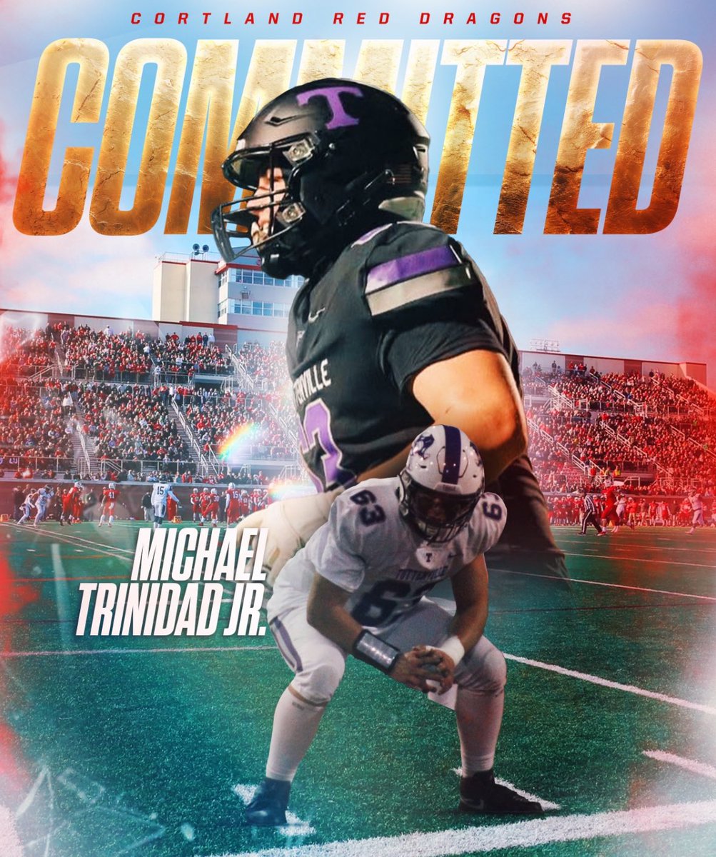 Michael Trinidad Jr (@miketrin63) on Twitter photo After a great visit and conversations with <a href="/_CoachCushing/">Steve Cushing</a> and with my family I am excited to announce that I will be committing to Cortland! I would like to thank all of my coaches and teammates who have helped me throughout this process!
<a href="/TottenvilleFbal/">Tottenville Football</a> After a great visit and conversations with <a href="/_CoachCushing/">Steve Cushing</a> and with my family I am excited to announce that I will be committing to Cortland! I would like to thank all of my coaches and teammates who have helped me throughout this process!
<a href="/TottenvilleFbal/">Tottenville Football</a>