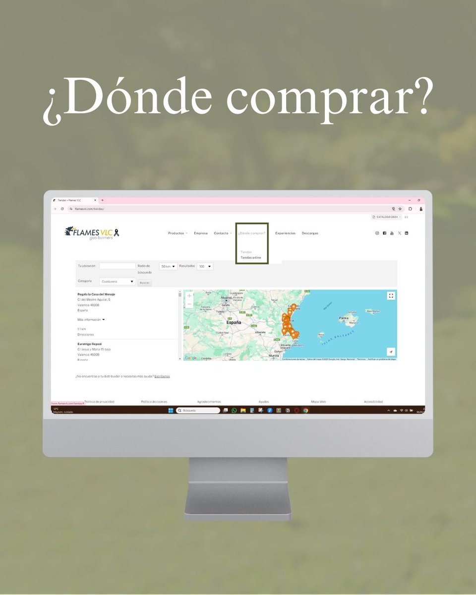 ✨ ¡Hola a todos! ✨

👉Esta semana os mostramos la nueva pestaña DÓNDE COMPRAR productos Flames VLC.

En ella podrás 📌localizar fácilmente las tiendas clasificadas por:
- Tienda Física.
- ⁠Tienda Online.
- ⁠Por zonas.
- ⁠Por categoría de producto.