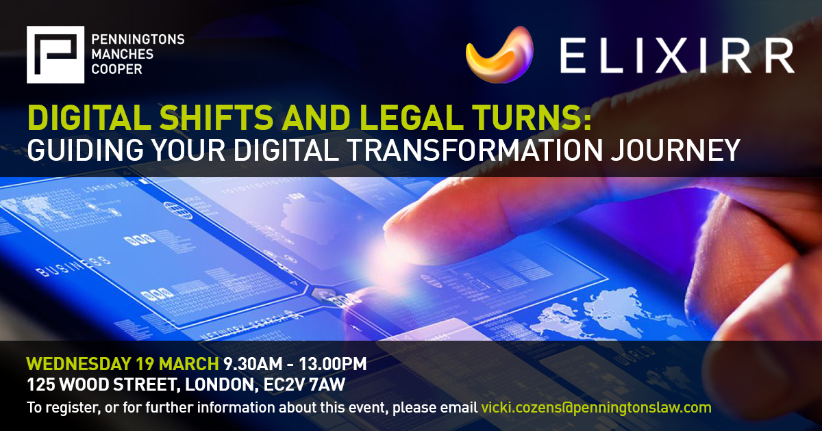 Join us on Wednesday 19 March for a half-day, in-person event at our London Wood Street office, titled: ‘#Digital Shifts and Legal Turns – Guiding Your #DigitalTransformation Journey’. For more information, and to register, click here: tiny.cc/2u78001