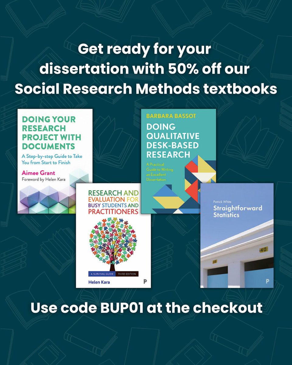 policypress's tweet image. 🌟Get 50% off our #SocialResearchMethods textbooks with code BUP01.

Our social research methods programme publishes a range of books, from undergraduate course texts and practical ‘how-to’ guides to more advanced titles aimed at established researchers. 

ow.ly/ivfC50UPyUH
