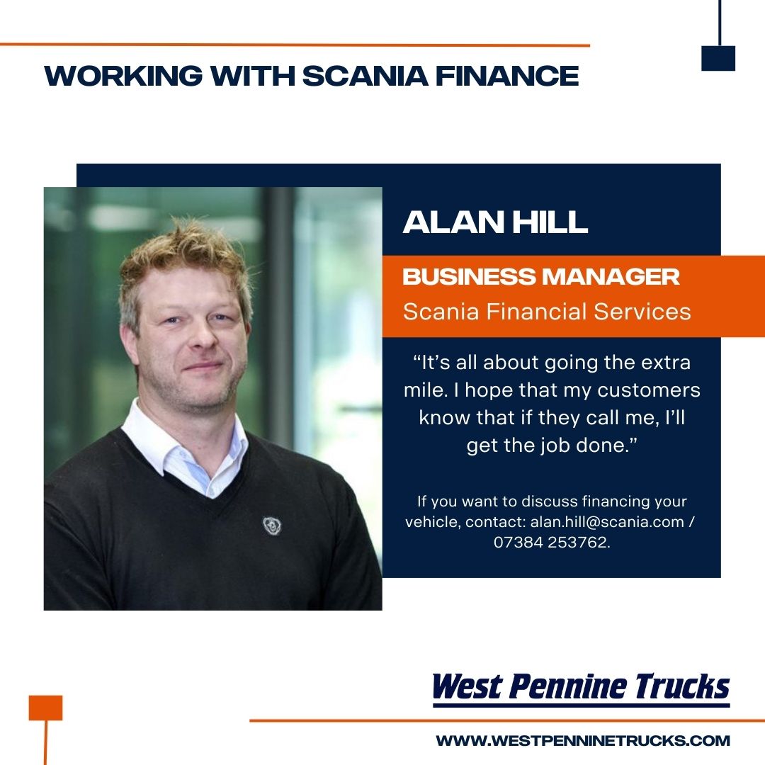 Meet Alan Hill 👋 | Business Manager at <a href="/ScaniaFinanceUK/">Scania Financial Services UK 🇬🇧</a> 

Alan is dedicated to helping customers across the West Pennine Trucks region, find the right financing solutions for their <a href="/ScaniaUK/">Scania UK</a> 🚛

Looking to finance your next Scania? Get in touch with Alan today! 📩