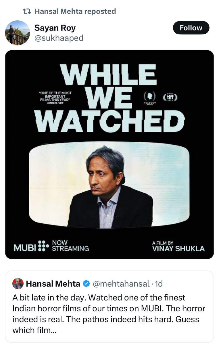“One of the finest Indian horror films of our times”. Thank you <a href="/mehtahansal/">Hansal Mehta</a>!
