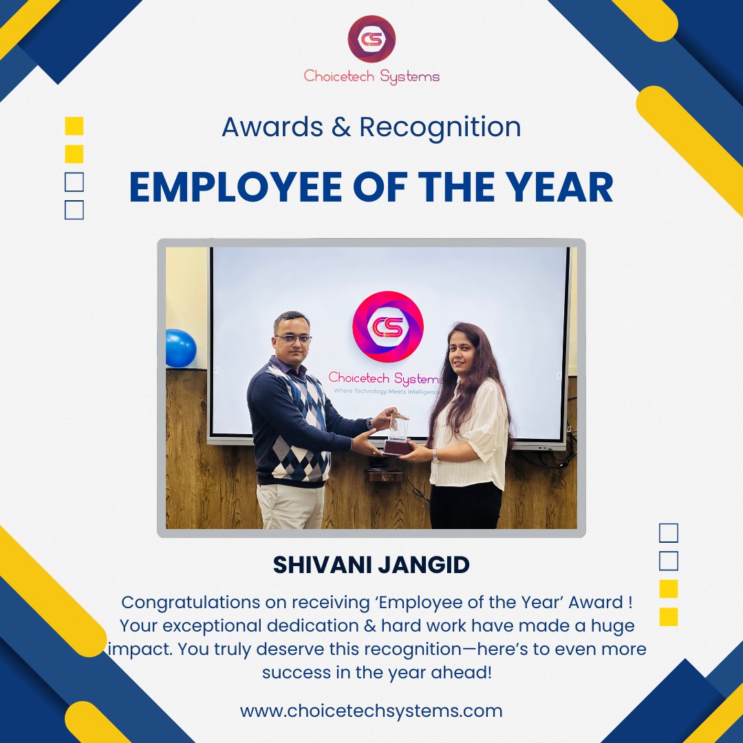 ChoicetechSyst1's tweet image. Congratulations on receiving ‘Employee of the Year’ Award ! Your exceptional dedication &amp;amp; hard work have made a huge impact. You truly deserve this recognition—here’s to even more success in the year ahead!

#choicetechsystems #awards #employeeoftheyear