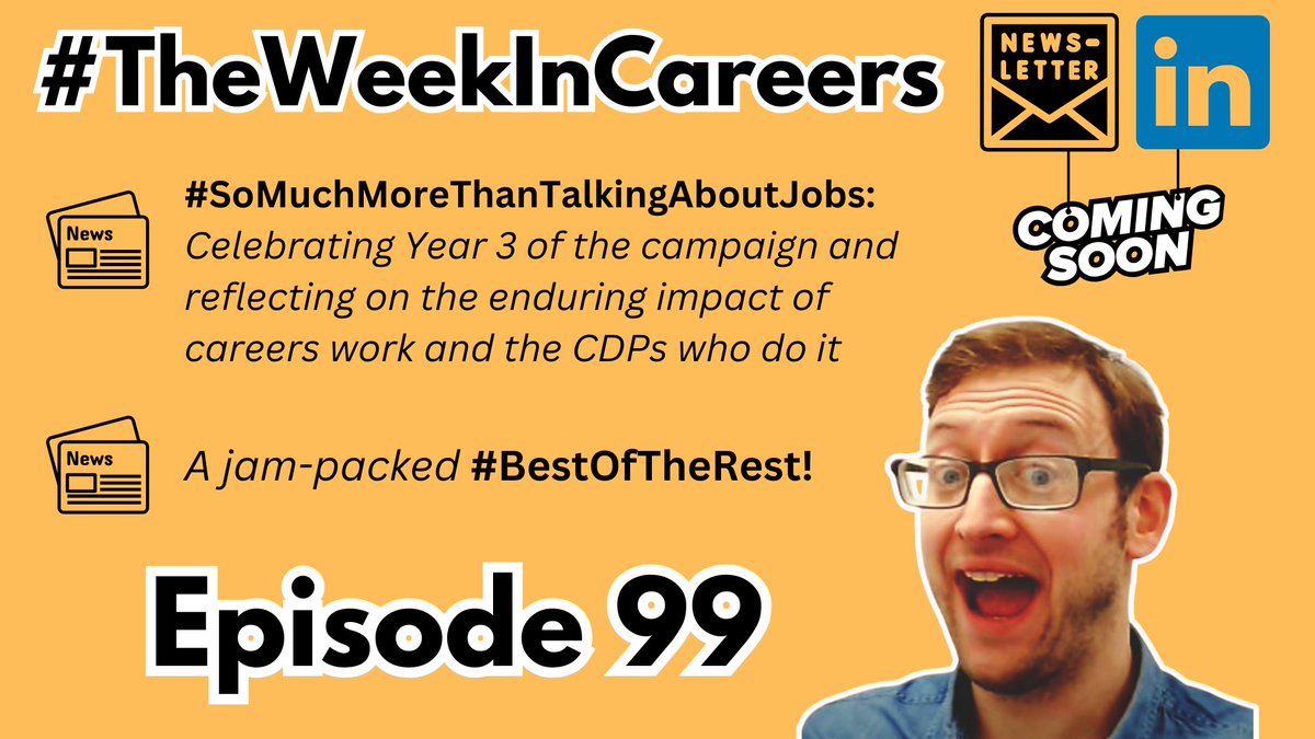 📰 #TheWeekInCareers - COMING UP NEXT WEEK...

Next Friday, I'll be focusing on Year 3 of the brilliant #SoMuchMoreThanTalkingAboutJobs campaign and celebrating the enduring impact of career development professionals around the world!

Subscribe below! 👇

linkedin.com/newsletters/69…