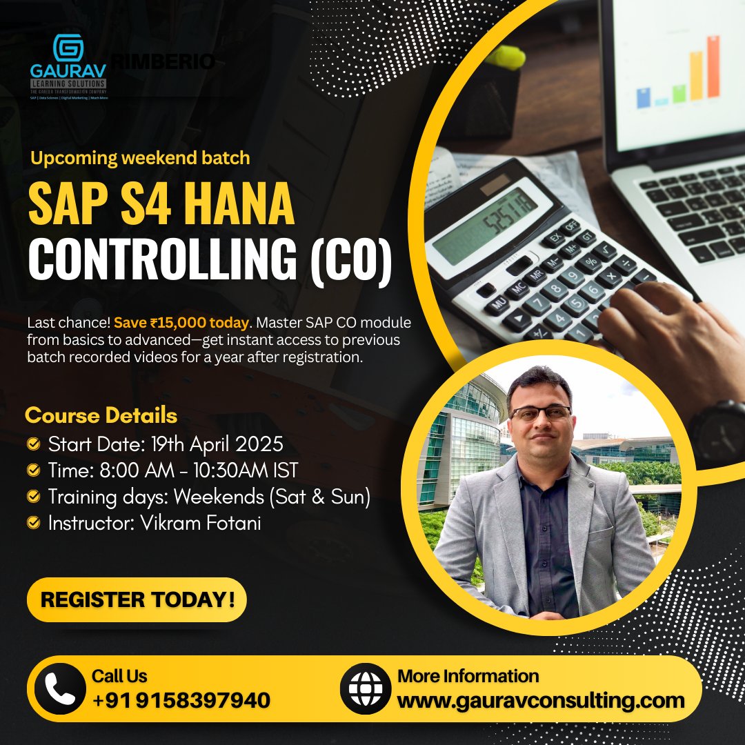saphanacourses's tweet photo. 🚨 Last Chance to Save ₹15,000! 🚨
Master the SAP CO (Controlling) Module from basics to advanced levels with our Live Weekend Batch starting on 19th April 2025!
🔗 Register Now: https://t.co/mSUpY83aoZ
#SAPCO #SAPTraining #SAPFICO #SAPControlling #SAPWeekendBatch #SAP https://t.co/gIvUWV5efp