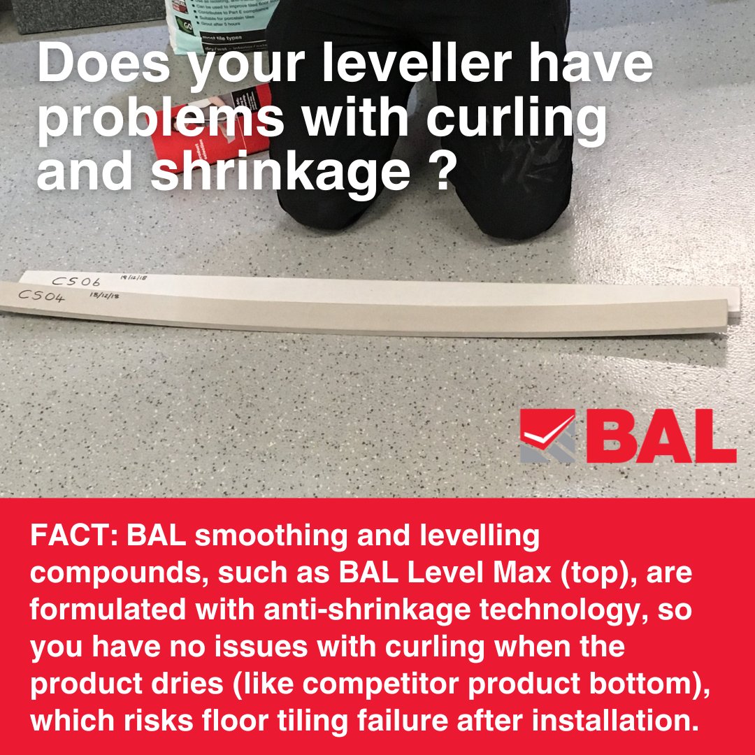 BALtiling's tweet image. Does your smoothing and levelling compound curl once cured? 😬

You're installing the perfect start with BAL Level Max! No curling, no shrinkage even at thicker bed depths - up to 80mm and still tile on in 4 hours! ⏱️

#Levelling #LevelMax #BALTiling #Flooring #FloorTiling