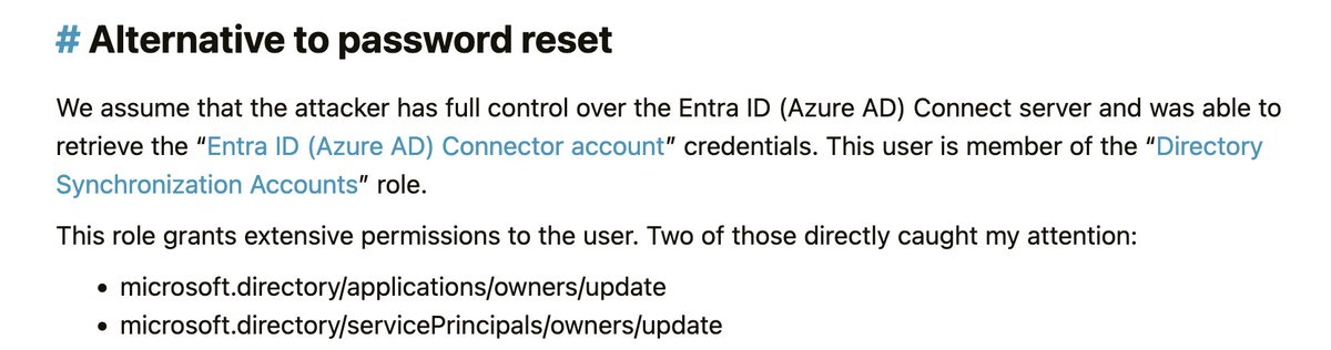 Just noticed, all the permissions from the Directory Synchronization Accounts role were replaced with a new one back in August👀
This locks down attack paths shown by <a href="/fabian_bader/">Fabian Bader</a> which could result in privesc to Global Admin by taking control of a privileged service principal