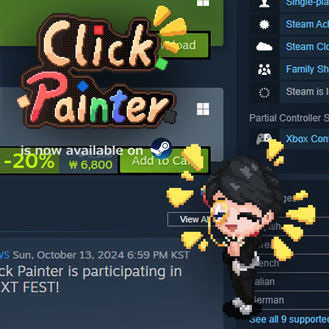 fallshad22's tweet photo. My First game "Click Painter" is now available on Steam!! Please enjoy it, and have a nice day!!!!!! https://t.co/PAFzU3rRcJ