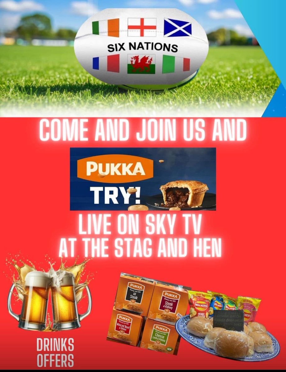 TheStagandHenCoventry (@thestagandhen) on Twitter photo Join us tonight for <a href="/SixNationsRugby/">Guinness Men's Six Nations</a> as Wales 🏴 <a href="/Cymru/">Wales 🏴</a> take on <a href="/FranceRugby/">France Rugby</a> then join us tomorrow as <a href="/ScottishRugbyXV/">Scottish Rugby Union</a> take on <a href="/ItalianRugbyPod/">Fratelli d'Rugby 🇮🇹🏉 Italian Rugby Podcast</a> before THE BIG ONE <a href="/IrishRugby/">Irish Rugby</a> take on <a href="/EnglandRugby/">England Rugby</a> wear your #Rugby Shirt to receive a FREE Shot on the house Join us tonight for <a href="/SixNationsRugby/">Guinness Men's Six Nations</a> as Wales 🏴 <a href="/Cymru/">Wales 🏴</a> take on <a href="/FranceRugby/">France Rugby</a> then join us tomorrow as <a href="/ScottishRugbyXV/">Scottish Rugby Union</a> take on <a href="/ItalianRugbyPod/">Fratelli d'Rugby 🇮🇹🏉 Italian Rugby Podcast</a> before THE BIG ONE <a href="/IrishRugby/">Irish Rugby</a> take on <a href="/EnglandRugby/">England Rugby</a> wear your #Rugby Shirt to receive a FREE Shot on the house