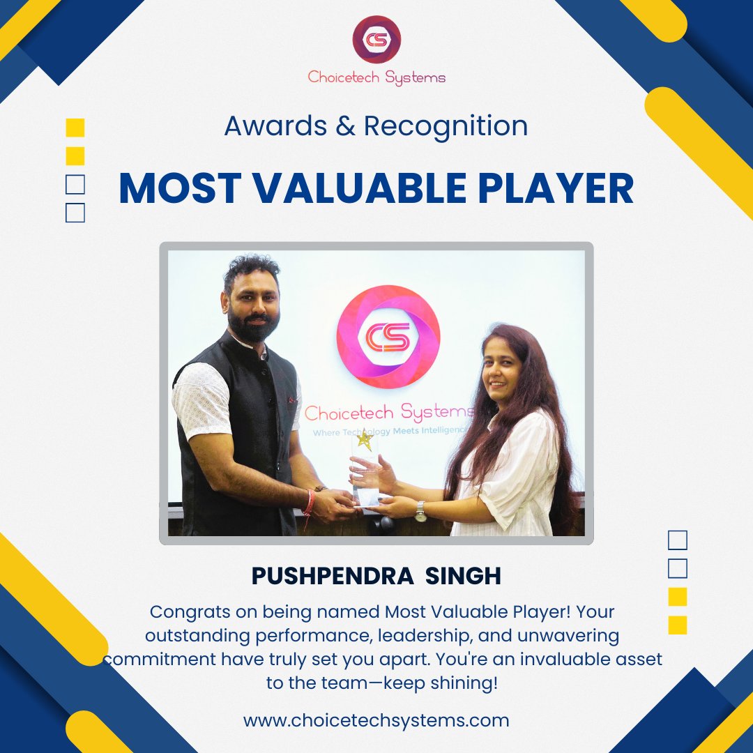 ChoicetechSyst1's tweet image. Congrats on being named Most Valuable Player! Your outstanding performance, leadership, and unwavering commitment have truly set you apart. You&apos;re an invaluable asset to the team—keep shining!

#choicetechsystems #awards