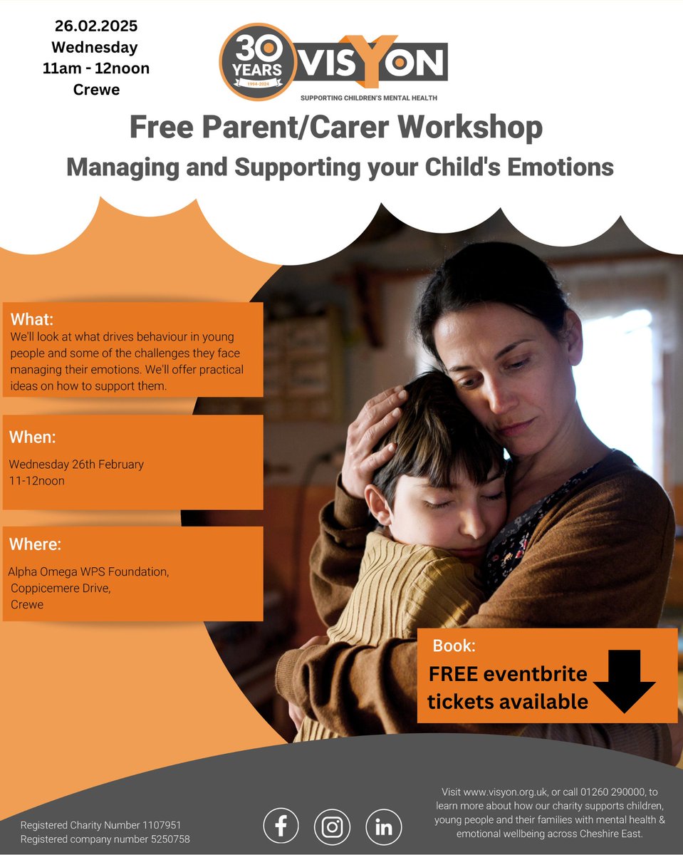 Free Workshop for Parents and Carers: Managing and Supporting Child's Emotions.
Are you a parent or carer looking for effective ways to support your child's emotional well-being? Join us for a FREE workshop hosted by <a href="/Visyonltd/">visyon</a>  at the Alpha Omega WPS Foundation in Crewe!