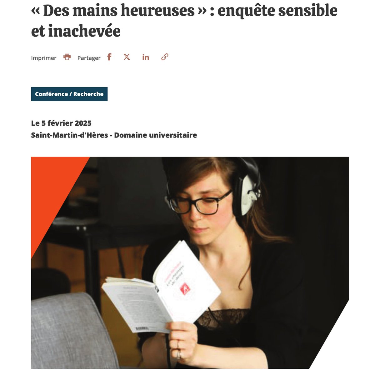 ➡️ Conférence sur la mémoire tactile de Claire Richard dans le cadre de l’École thématique de la Graduate School REACH.
🗓️ 5 février 2025 de 14h00 à 15h00
📍 Salle Live Arts Lab, MaCI
🔍 Info+ : bit.ly/4aEdESm