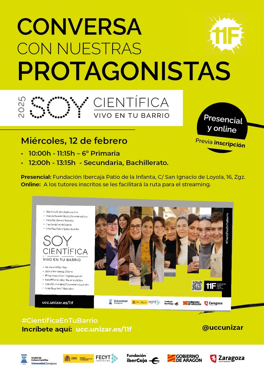 UCC unizar (@uccunizar) on Twitter photo ¿Quieres conversar de tú a tú con las protagonistas de #CientíficaEnTuBarrio <a href="/unizar/">Universidad Zaragoza</a>?
➡️Participa:
12 Feb
Presencial y online
Primaria, ESO y Bach
Lugar: <a href="/FundIbercaja/">Fundación Ibercaja</a> Patio de la Infanta
Inscripción tutores: ucc.unizar.es/11f
<a href="/GobAragon/">Gobierno de Aragón</a> <a href="/zaragoza_es/">AyuntamientoZaragoza</a> <a href="/Aragoninvestiga/">Aragón Investiga</a> ¿Quieres conversar de tú a tú con las protagonistas de #CientíficaEnTuBarrio <a href="/unizar/">Universidad Zaragoza</a>?
➡️Participa:
12 Feb
Presencial y online
Primaria, ESO y Bach
Lugar: <a href="/FundIbercaja/">Fundación Ibercaja</a> Patio de la Infanta
Inscripción tutores: ucc.unizar.es/11f
<a href="/GobAragon/">Gobierno de Aragón</a> <a href="/zaragoza_es/">AyuntamientoZaragoza</a> <a href="/Aragoninvestiga/">Aragón Investiga</a>