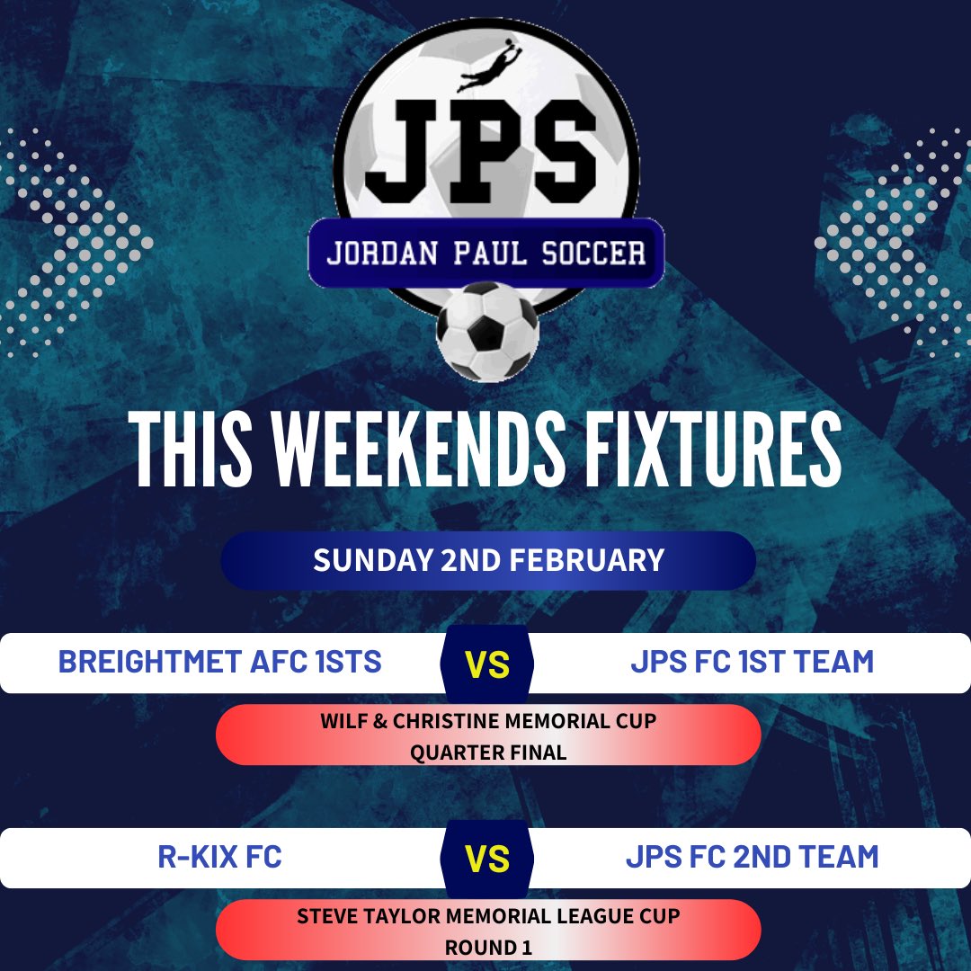 🔵⚫️ This weekends fixtures ⚫️🔵

#JPSFC #JPSfootballclub #grassrootsfootball