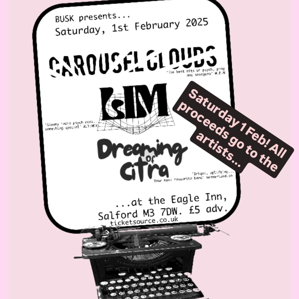 Rehearsals have gone well for SATURDAY 1 FEB at Salford Eagle Inn. The biscuits did the trick :-)

Last few advance tickets on sale, or £10 on the door if any remain. All proceeds goto the artists.

One of Mcr Finest's 'Things To Do This Week'. See you there... C.C.