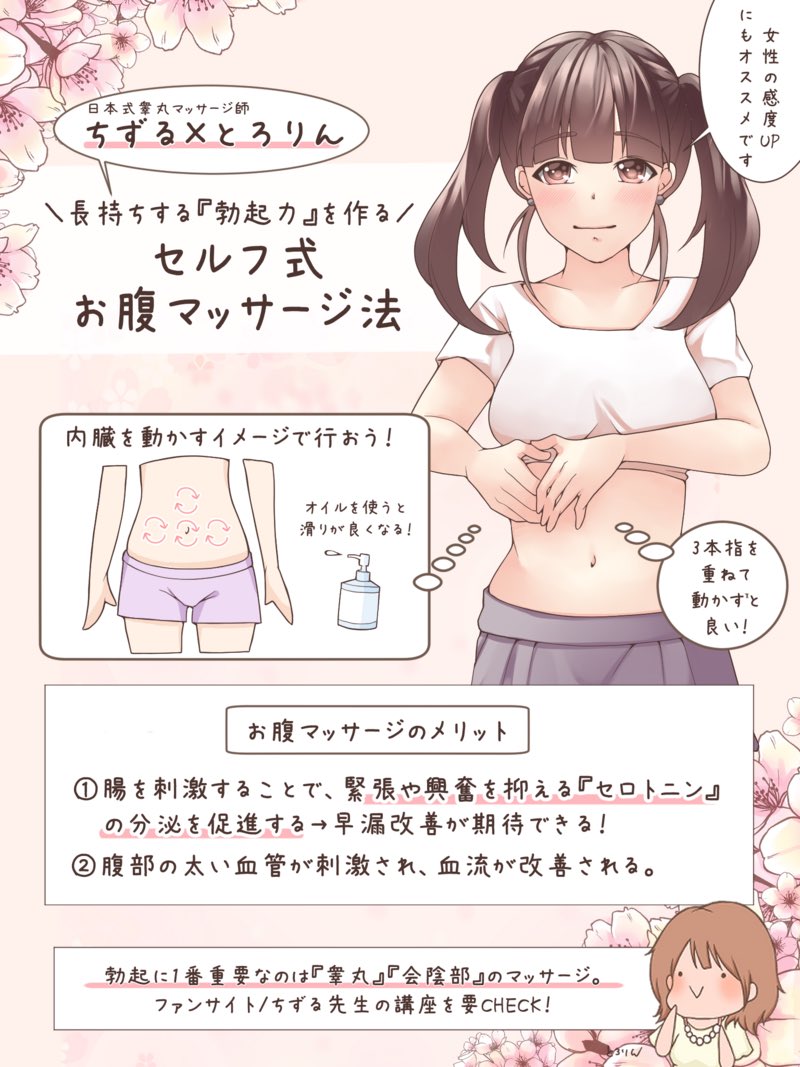 【お腹マッサージで射精コントロール❗️】
👉へそ周りを指でほぐす
👉内臓を動かすイメージ
👉オイルを使うとやりやすい
腸を刺激すると、射精コントロールに重要な『セロトニン』が分泌されやすくなる。腹部がほぐれると血流も上がり、全体的な性機能UPが期待できちゃう…✨
原案作成 @CDL2025