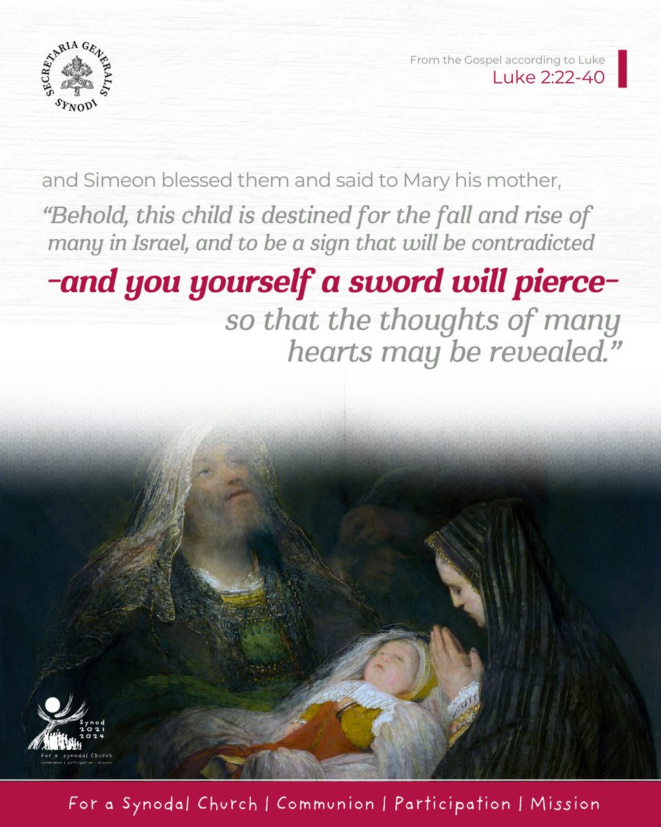 Synod_va's tweet image. 'It is good for us to look at these two elders who were waiting patiently, vigilant in spirit and persevering in prayer. Their hearts have stayed awake, like an eternal flame. They are advanced in age, but young at heart'. @Pontifex 2.02.24 #sundaygospel #synodality #sinodalidad