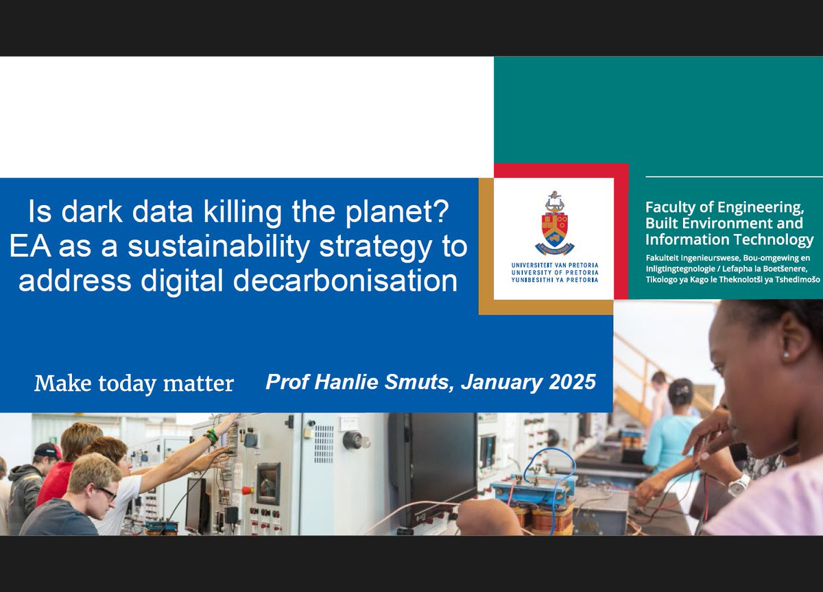 Thank you to Prof Hanlie Smuts for her very entertaining presentation on Dark Data and Enterprise Architecture at the EA Forum this week. 
You can download her slides from here tinyurl.com/2rvp5wtw
#entarch #enterprisearchitecture #data