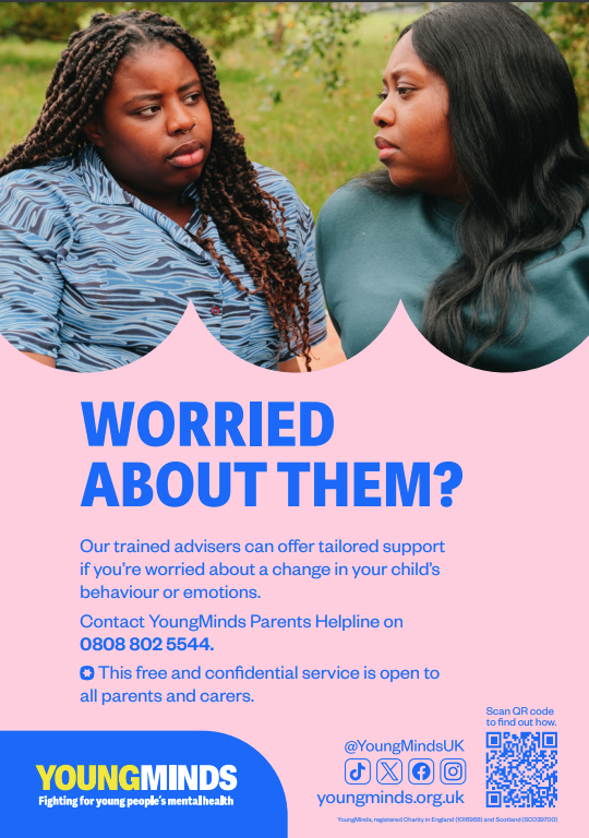 As a parent, we worry about our children. But there is support for you. If you have concerns about your child's mental health, we can help &amp; there are organisations that offer support &amp; guidance.  Please speak to your child's teacher or contact Young Minds on the details below.